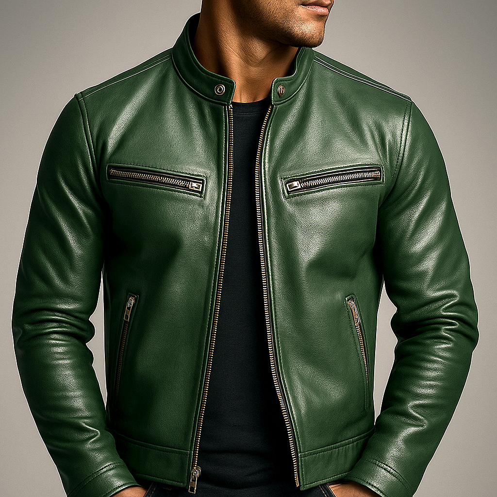 Prescott Men's Vintage Leather Band Collar Jacket