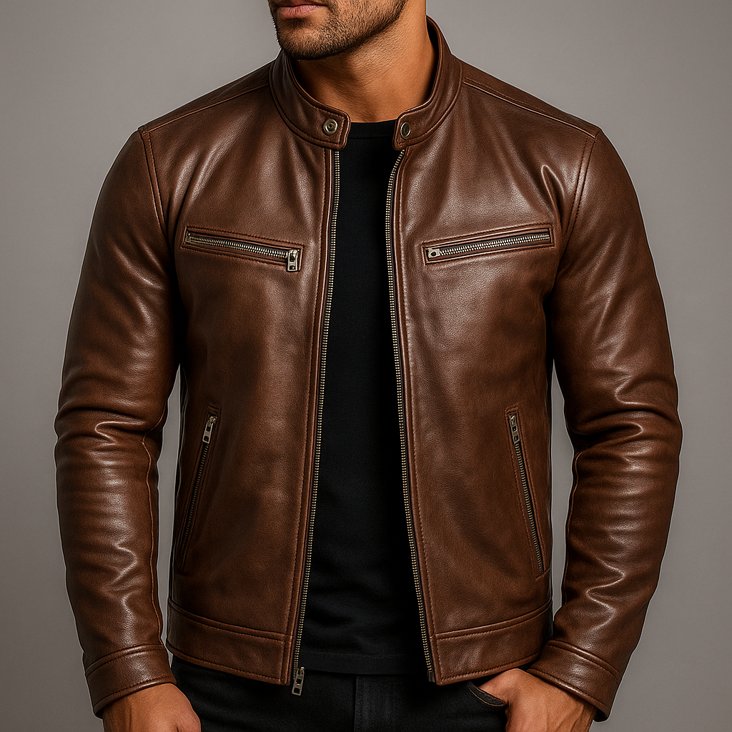 Prescott Men's Vintage Leather Band Collar Jacket