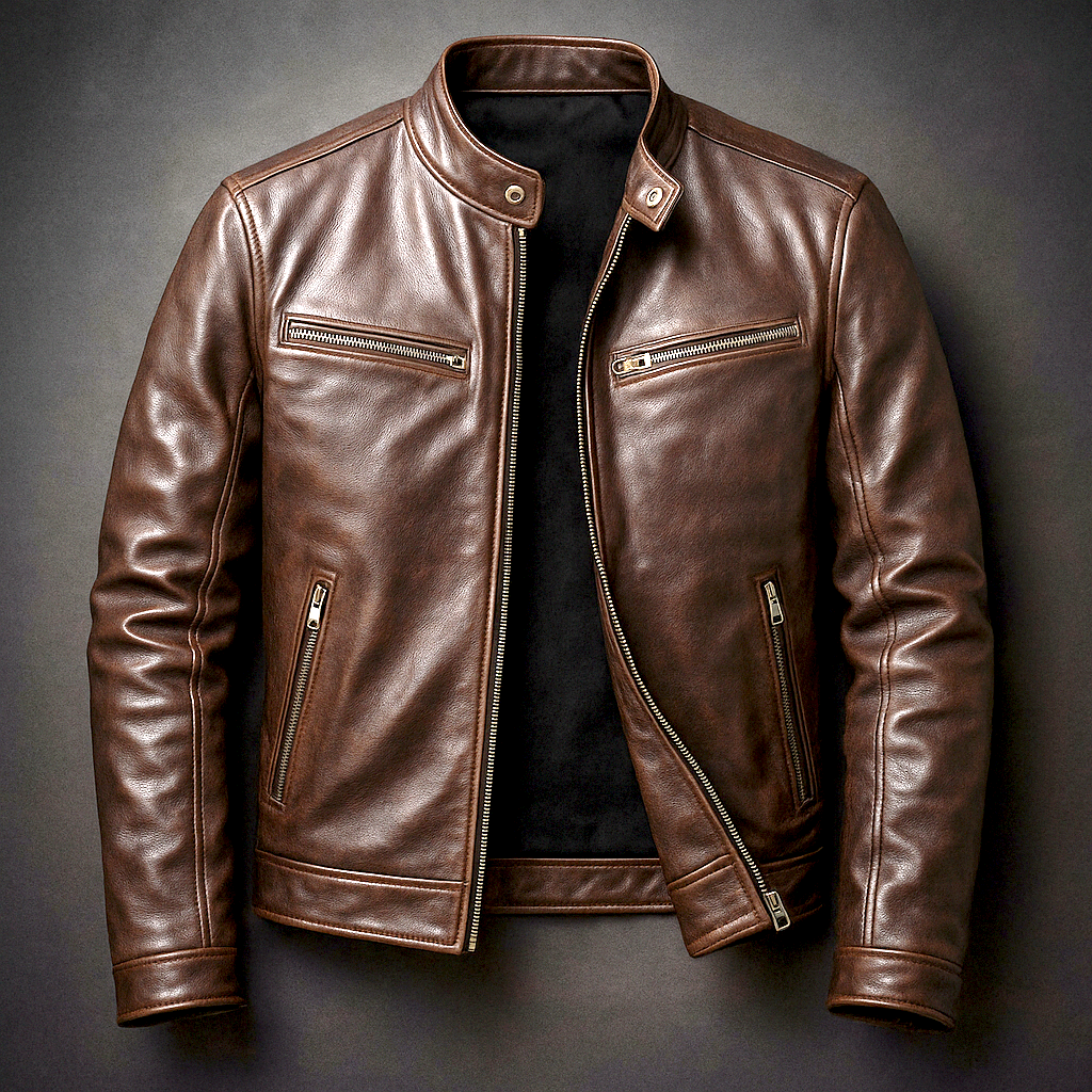 Prescott Men's Vintage Leather Band Collar Jacket