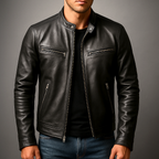 Prescott Men's Vintage Leather Band Collar Jacket