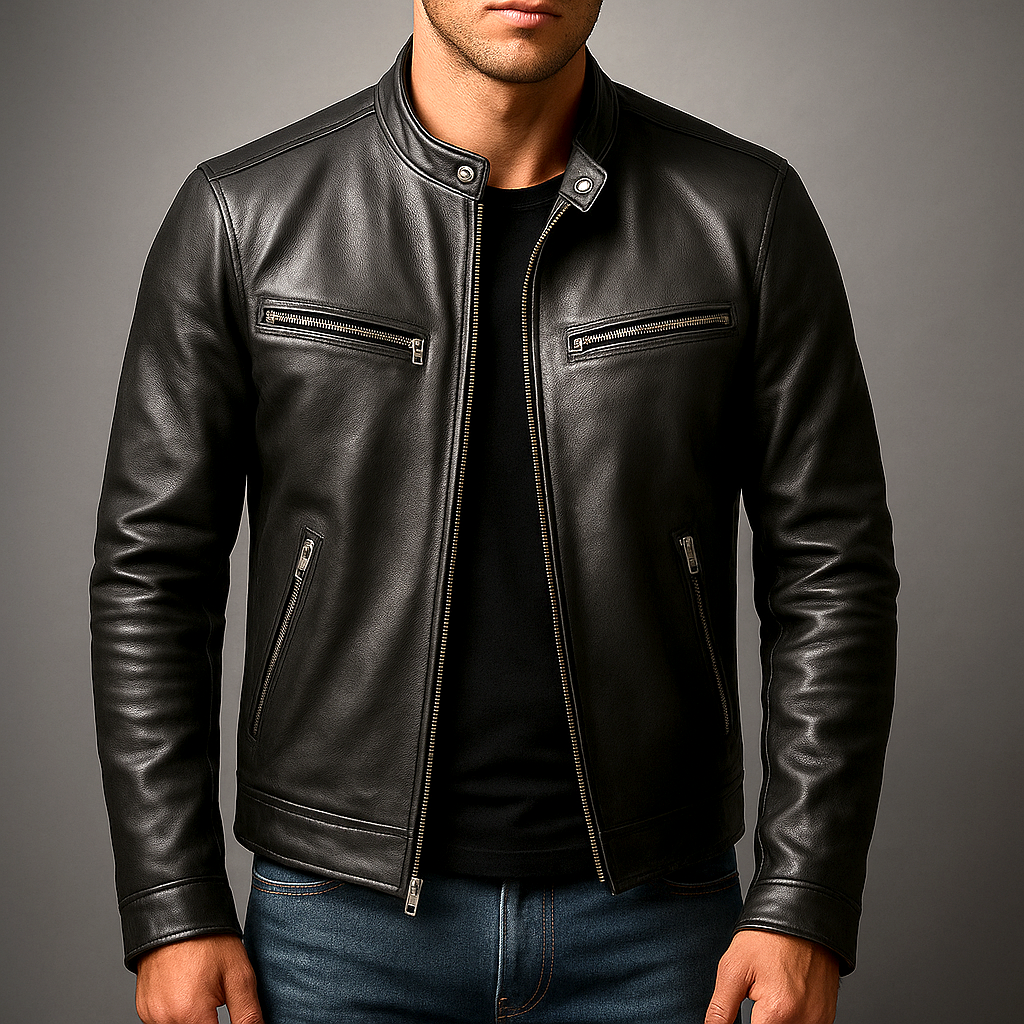 Prescott Men's Vintage Leather Band Collar Jacket