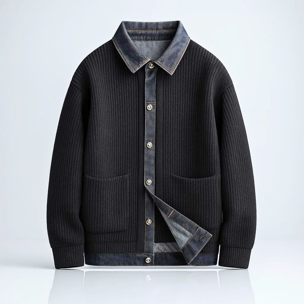 Beckford Men's Merino Wool Denim Collar Cardigan Sweater