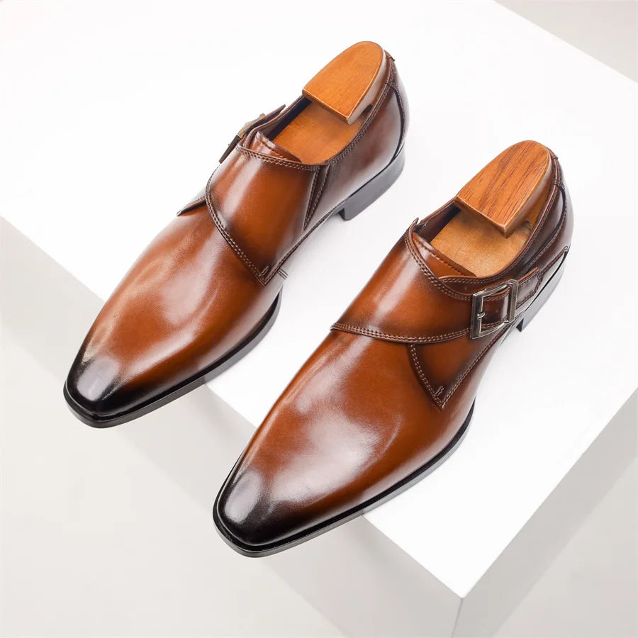 Sterling Men's Leather Single Monk Strap Dress Shoes