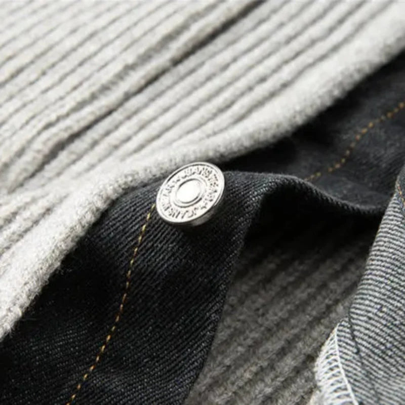 Beckford Men's Merino Wool Denim Collar Cardigan Sweater
