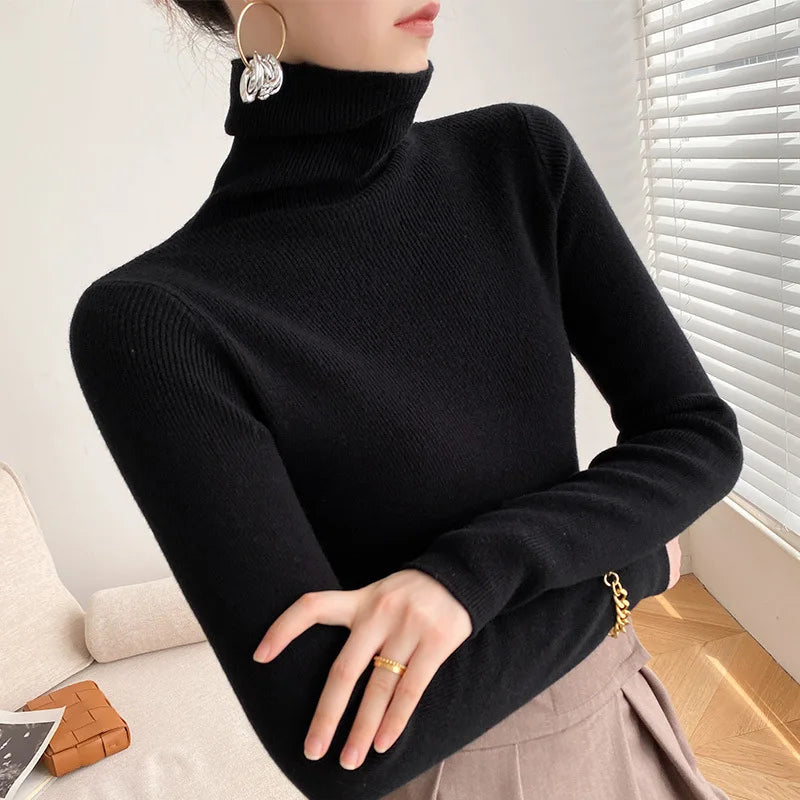 Josephine Women's Ribbed Cashmere Fitted Turtleneck