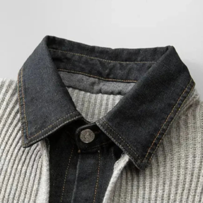 Beckford Men's Merino Wool Denim Collar Cardigan Sweater