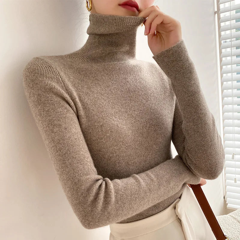 Josephine Women's Ribbed Cashmere Fitted Turtleneck