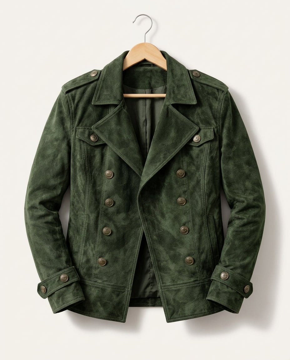 Everett Men's Suede Double Breasted Military Jacket