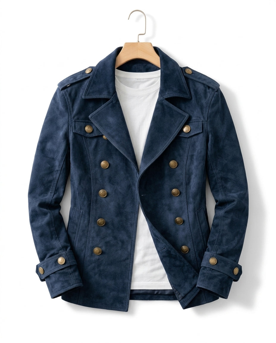Everett Men's Suede Double Breasted Military Jacket