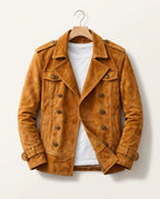 Everett Men's Suede Double Breasted Military Jacket