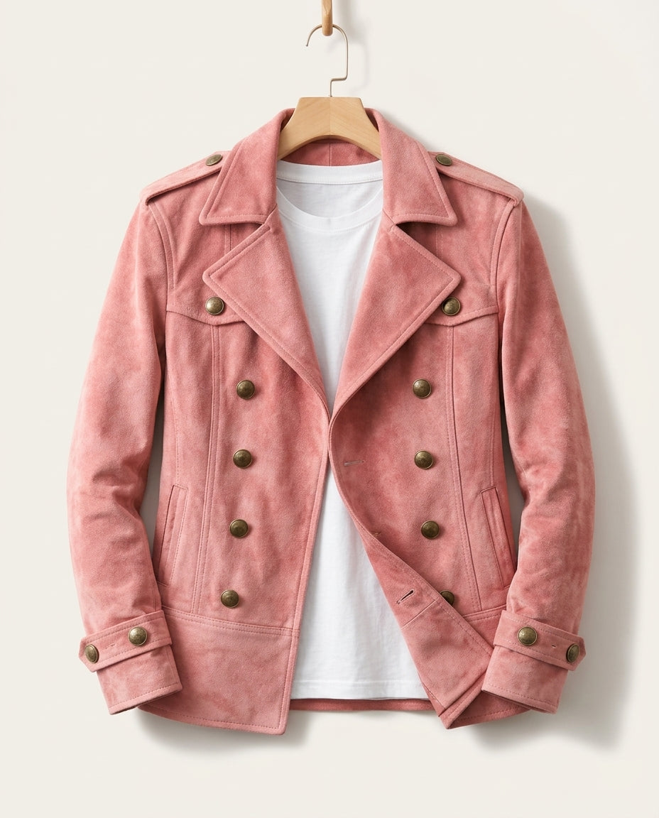Everett Men's Suede Double Breasted Military Jacket