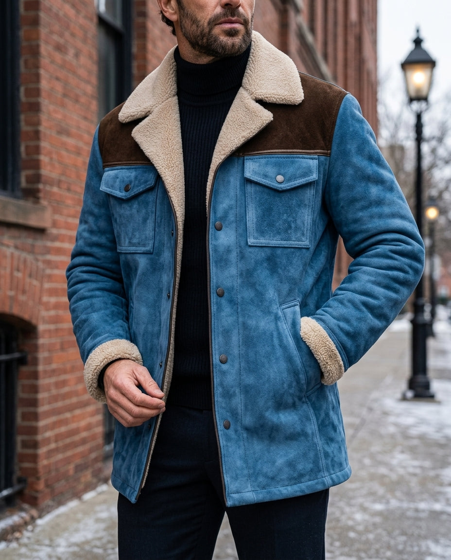 Calloway Men's Suede Sherpa Collar Winter Coat