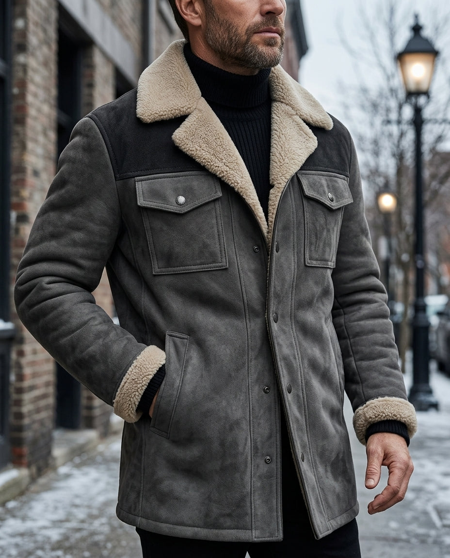 Calloway Men's Suede Sherpa Collar Winter Coat