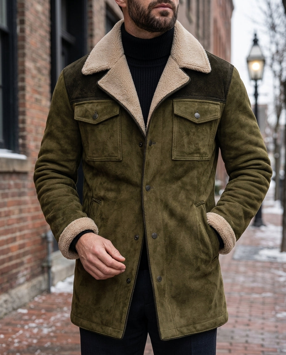 Calloway Men's Suede Sherpa Collar Winter Coat