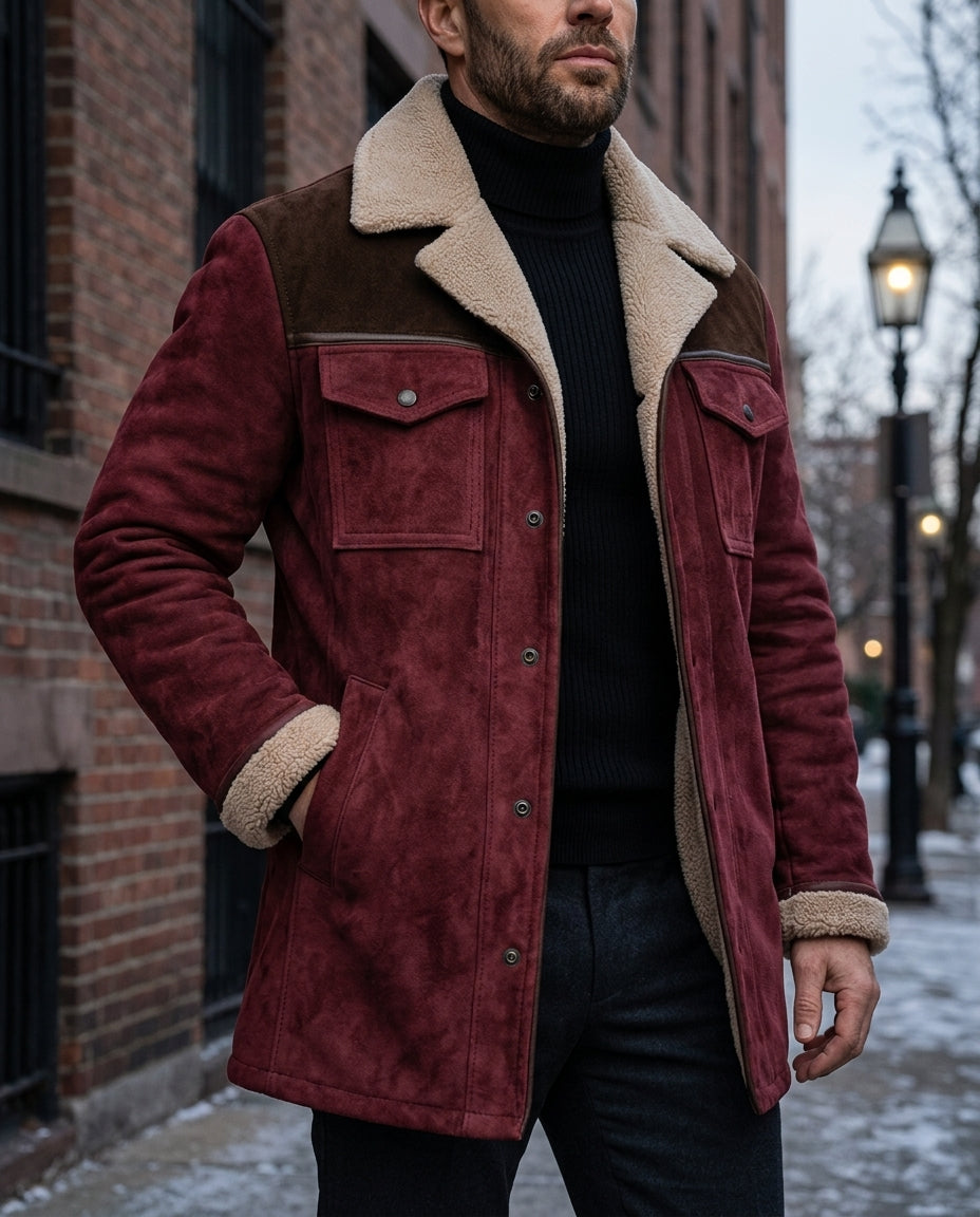 Calloway Men's Suede Sherpa Collar Winter Coat