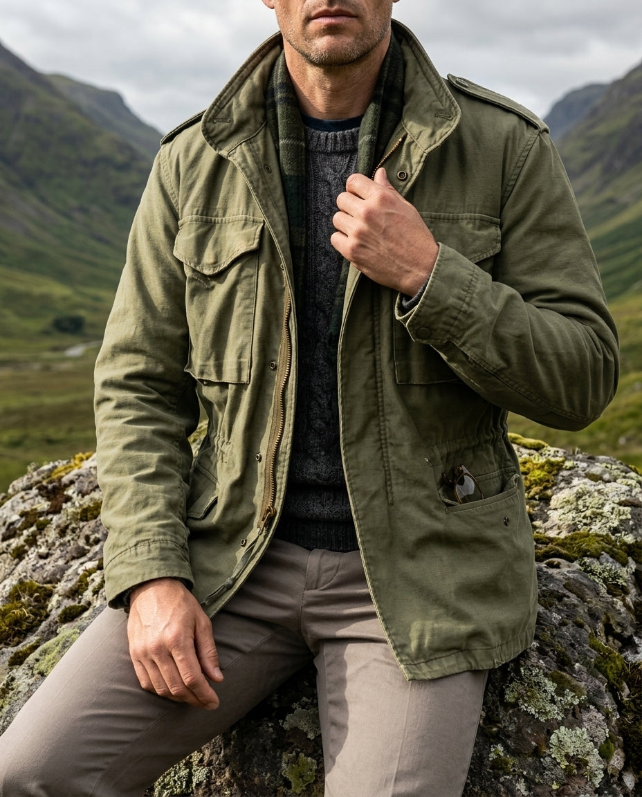 Harrison Men's Four Pocket Military Field Jacket
