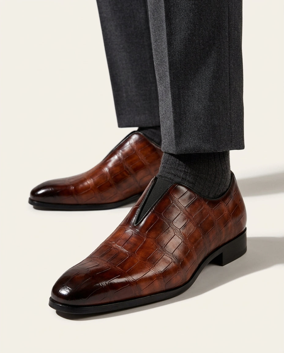 Elmer Embossed Leather Slip-On Dress Loafers for Men