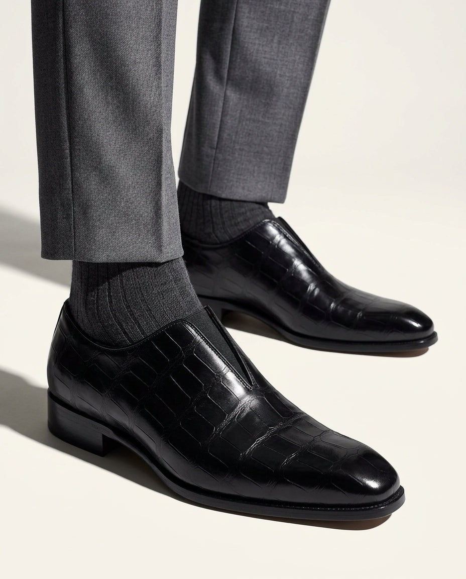 Elmer Embossed Leather Slip-On Dress Loafers for Men