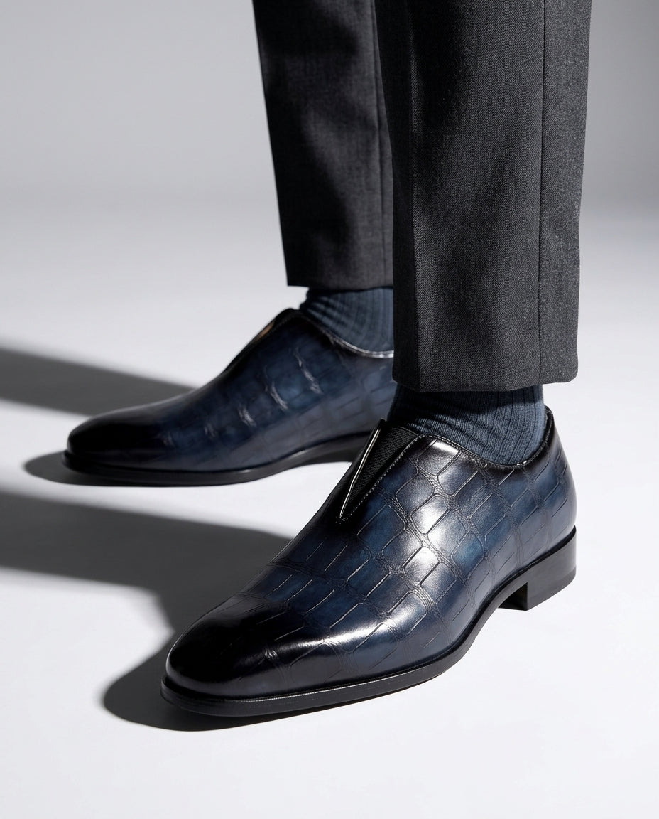 Elmer Embossed Leather Slip-On Dress Loafers for Men