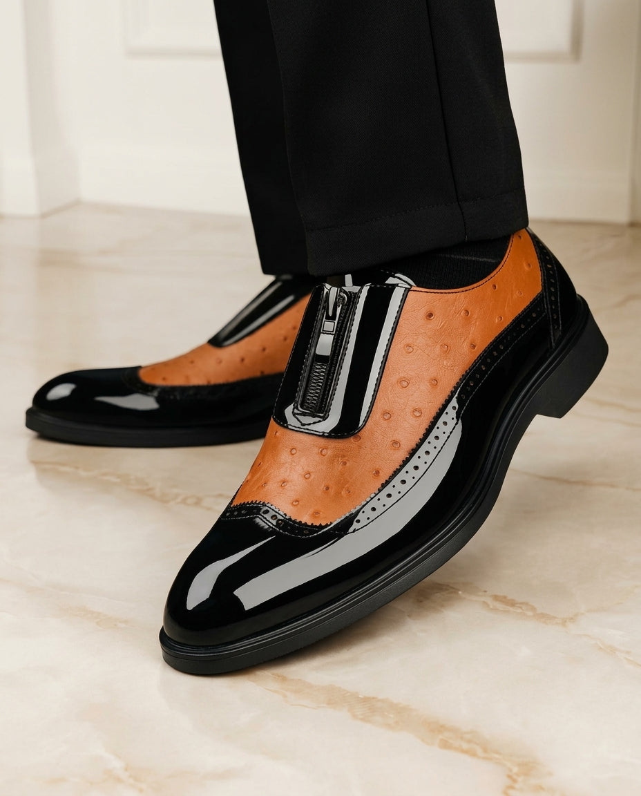 Ollie Ostrich-Embossed Leather Zip Dress Shoes for Men
