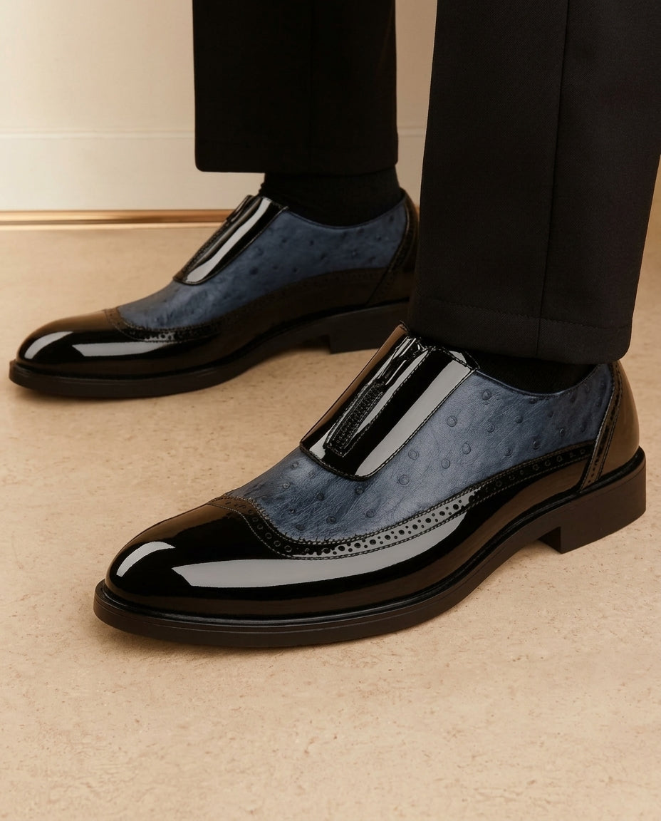 Ollie Ostrich-Embossed Leather Zip Dress Shoes for Men