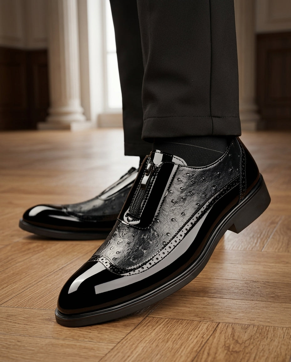 Ollie Ostrich-Embossed Leather Zip Dress Shoes for Men