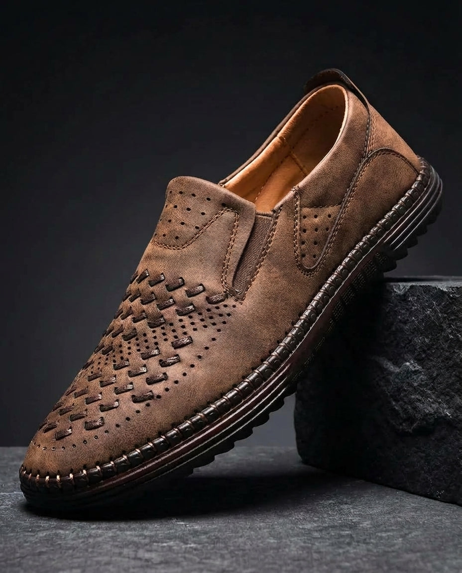 Edward Perforated Leather Slip-On Loafers for Men