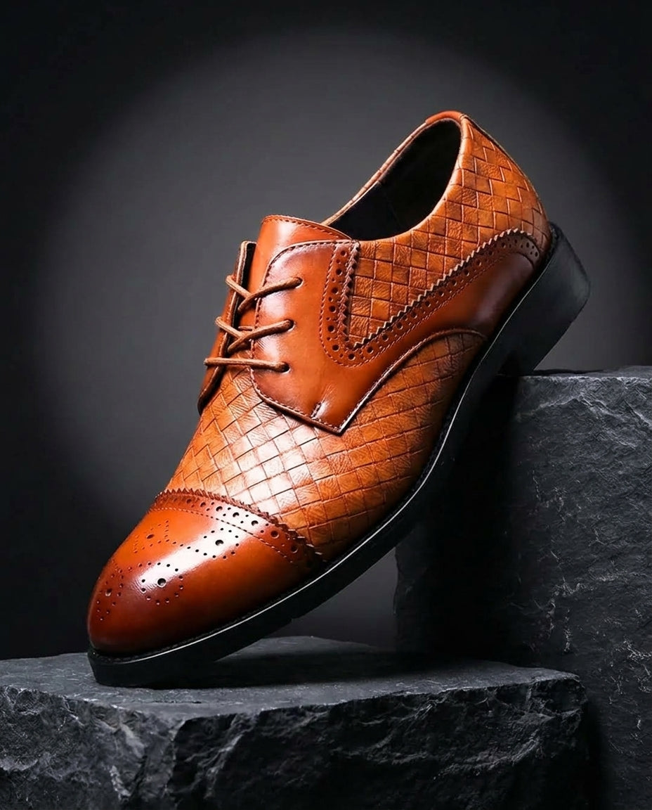 Wallen Woven-Texture Cap-Toe Leather Oxford Shoes for Men