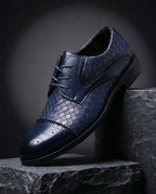 Wallen Woven-Texture Cap-Toe Leather Oxford Shoes for Men
