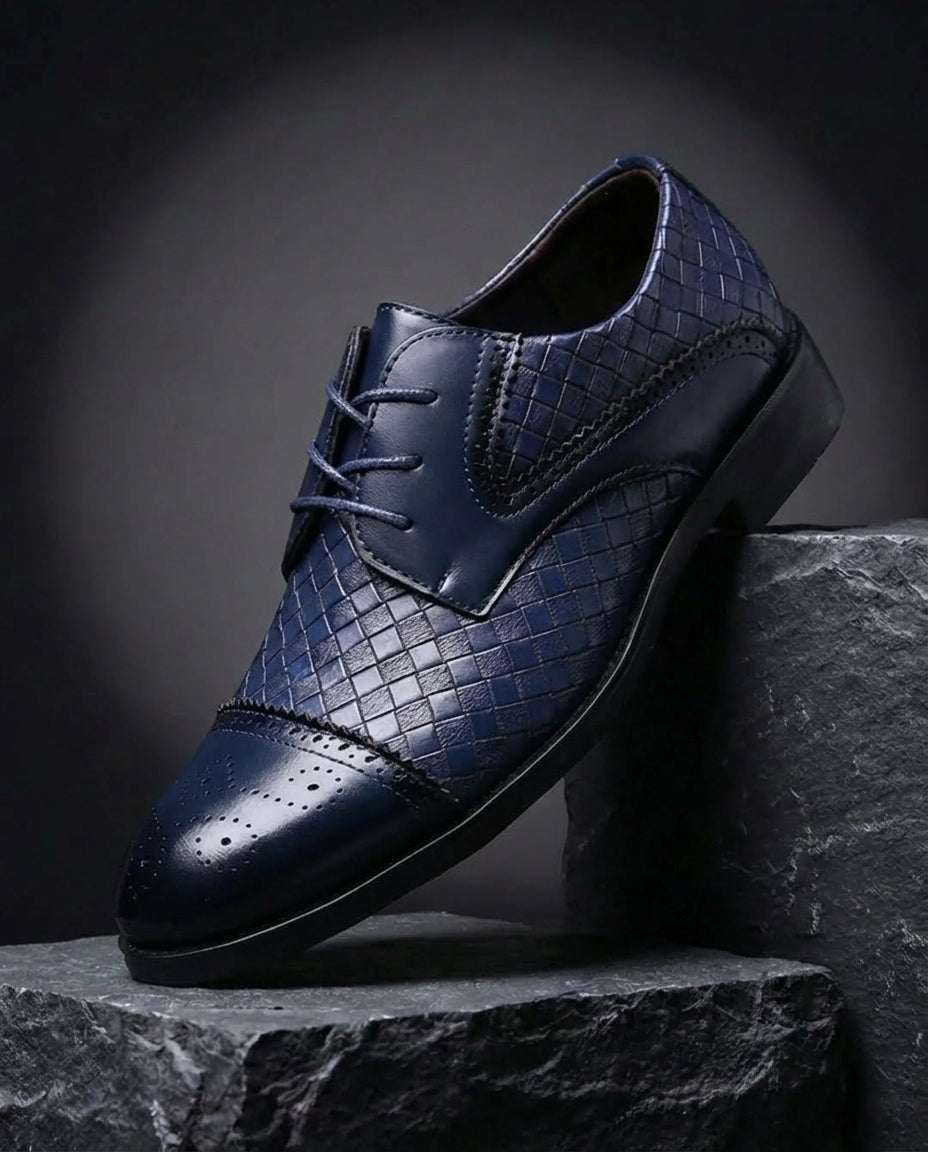 Wallen Woven-Texture Cap-Toe Leather Oxford Shoes for Men