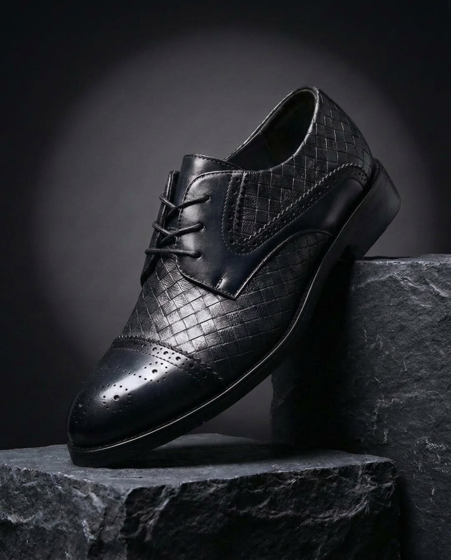 Wallen Woven-Texture Cap-Toe Leather Oxford Shoes for Men