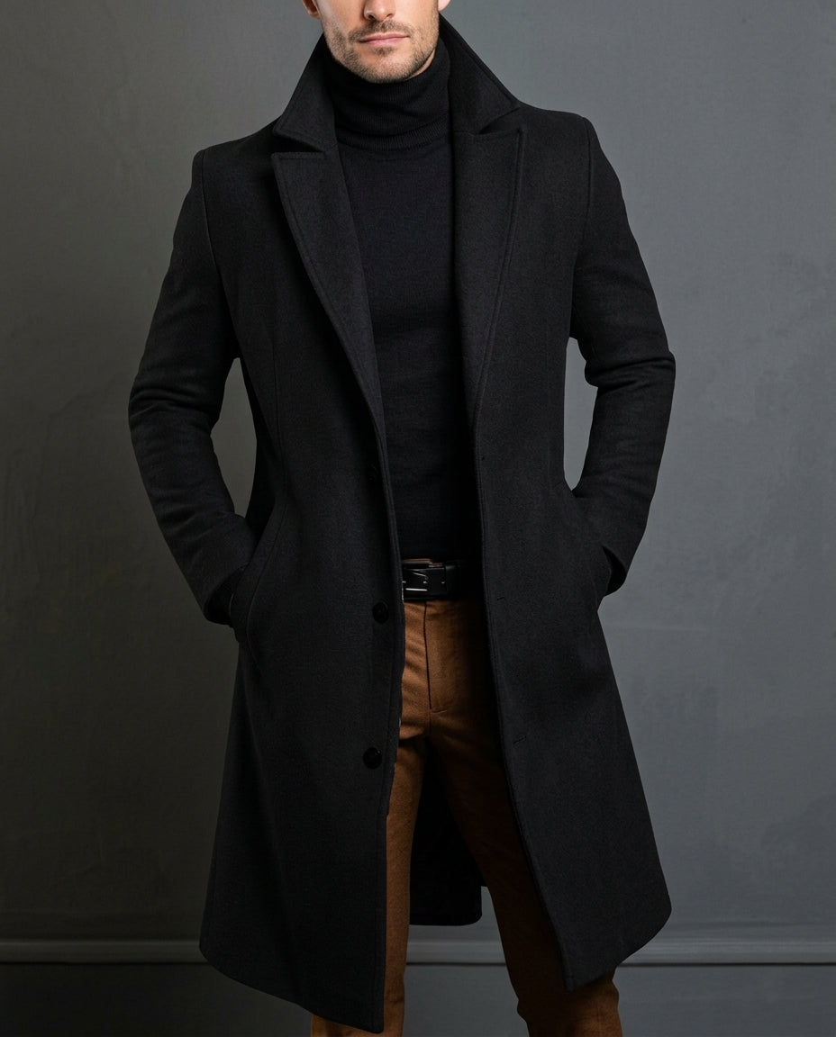 Wilmington Warm Wool-Blend Long Overcoat for Men
