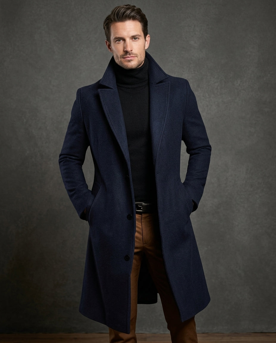 Wilmington Warm Wool-Blend Long Overcoat for Men