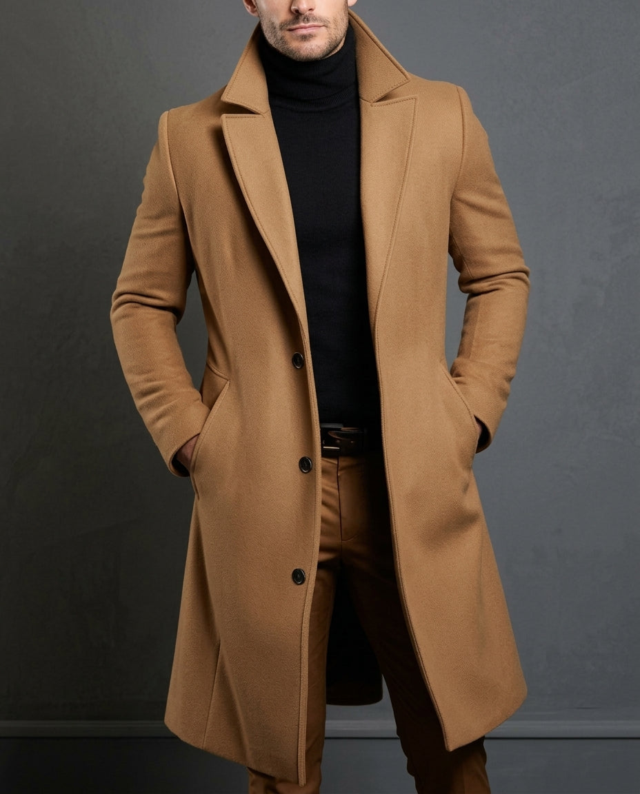 Wilmington Warm Wool-Blend Long Overcoat for Men