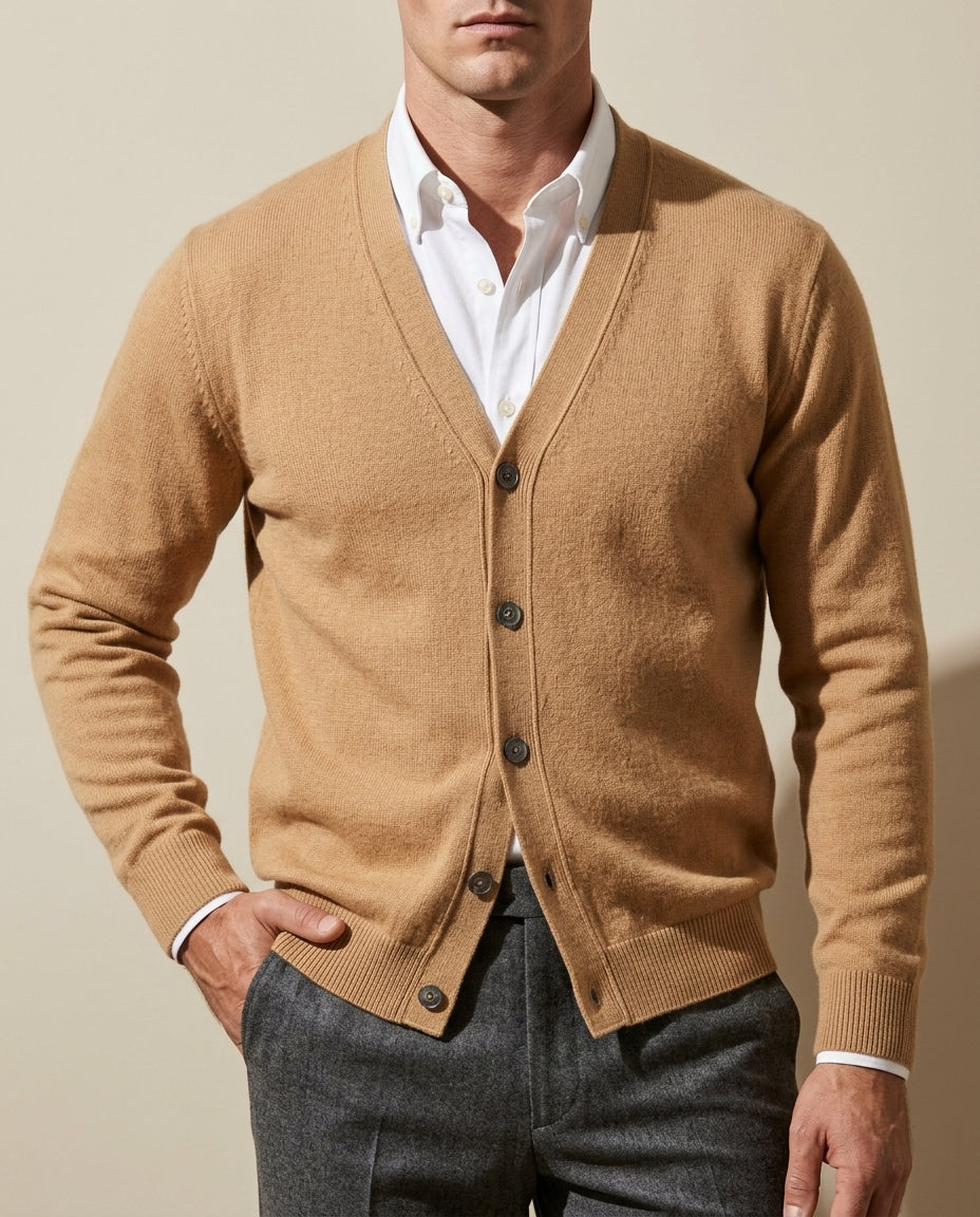 Corbin Relaxed Cashmere V-Neck Cardigan Sweater for Men
