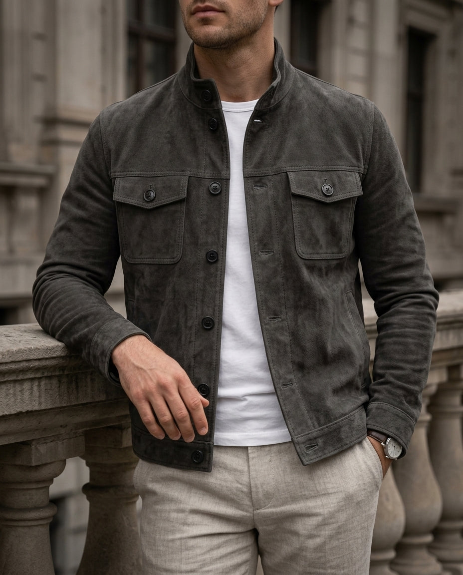 Cesar Classic Suede Leather Field Jacket for Men