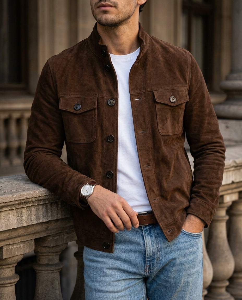 Cesar Classic Suede Leather Field Jacket for Men