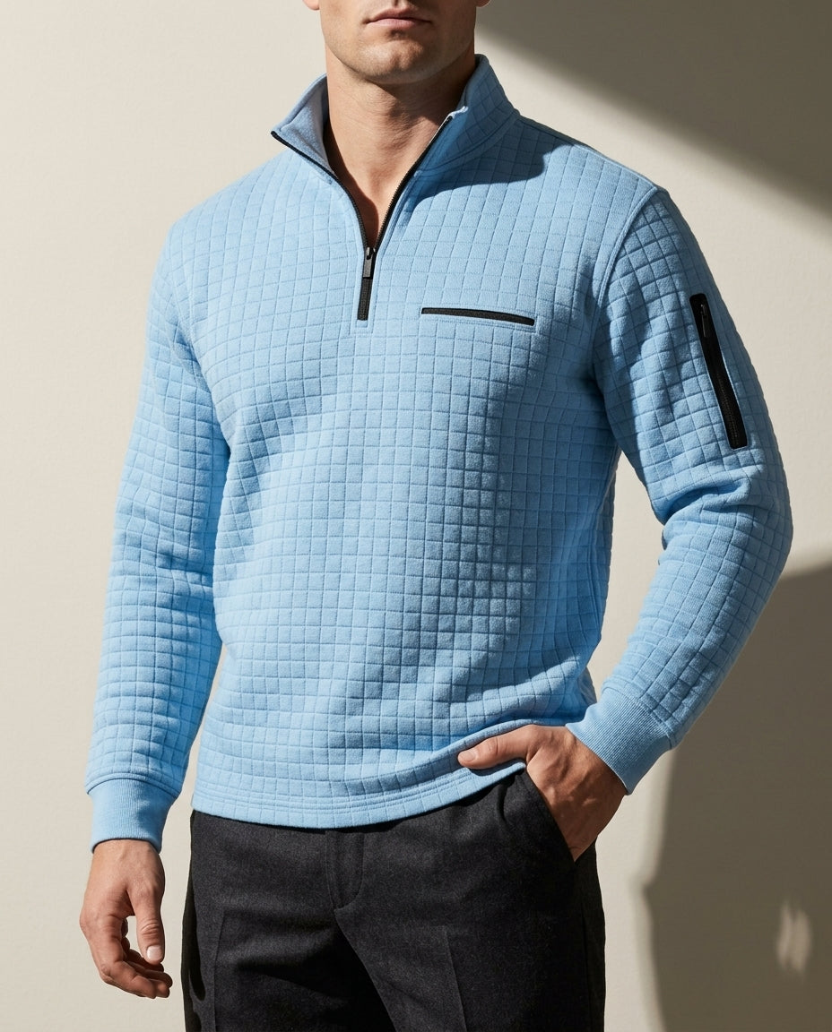 Tyson Textured Quarter-Zip Waffle Knit Pullover for Men