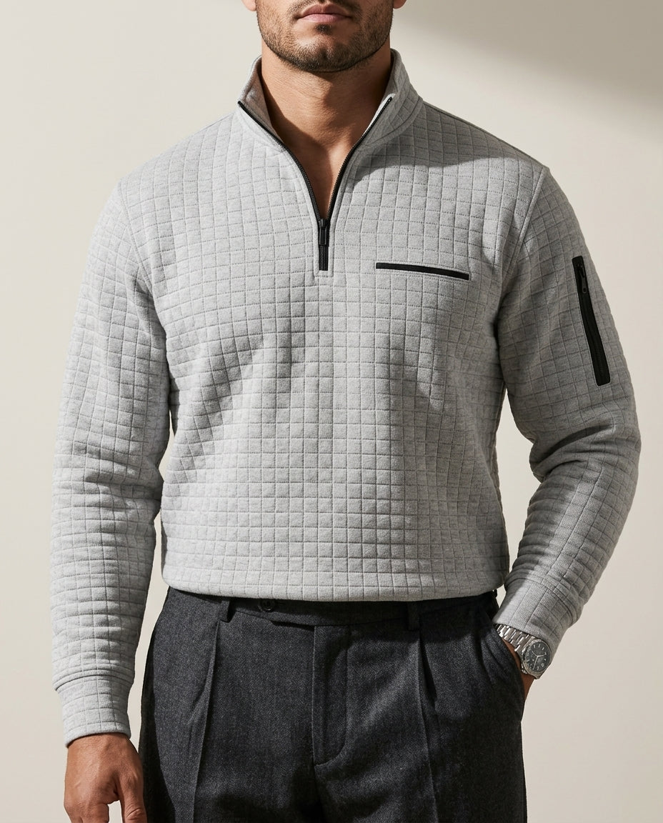Tyson Textured Quarter-Zip Waffle Knit Pullover for Men
