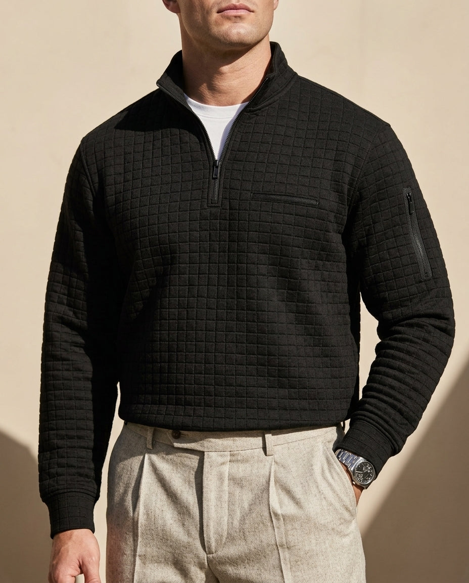 Tyson Textured Quarter-Zip Waffle Knit Pullover for Men