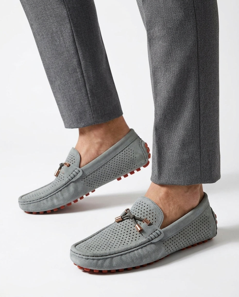 Alfie Perforated Suede Leather Driving Loafers for Men