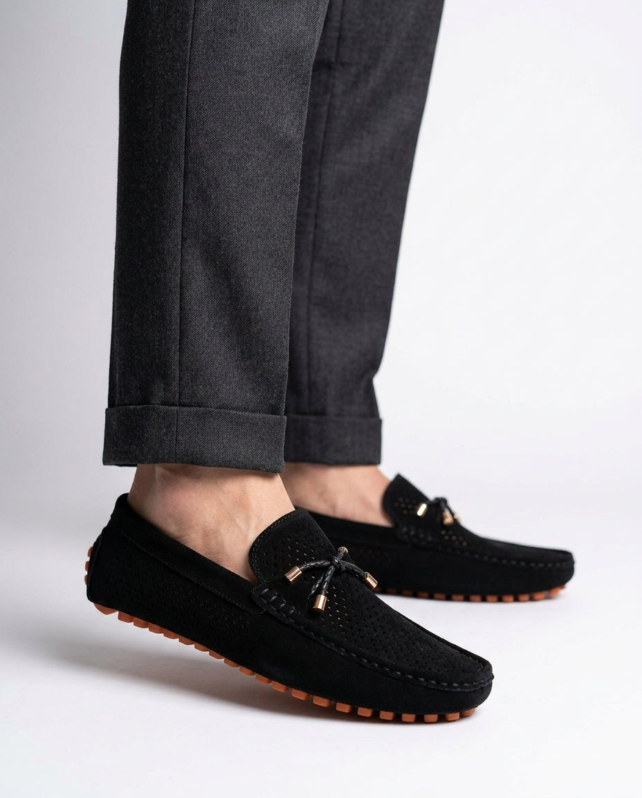 Alfie Perforated Suede Leather Driving Loafers for Men