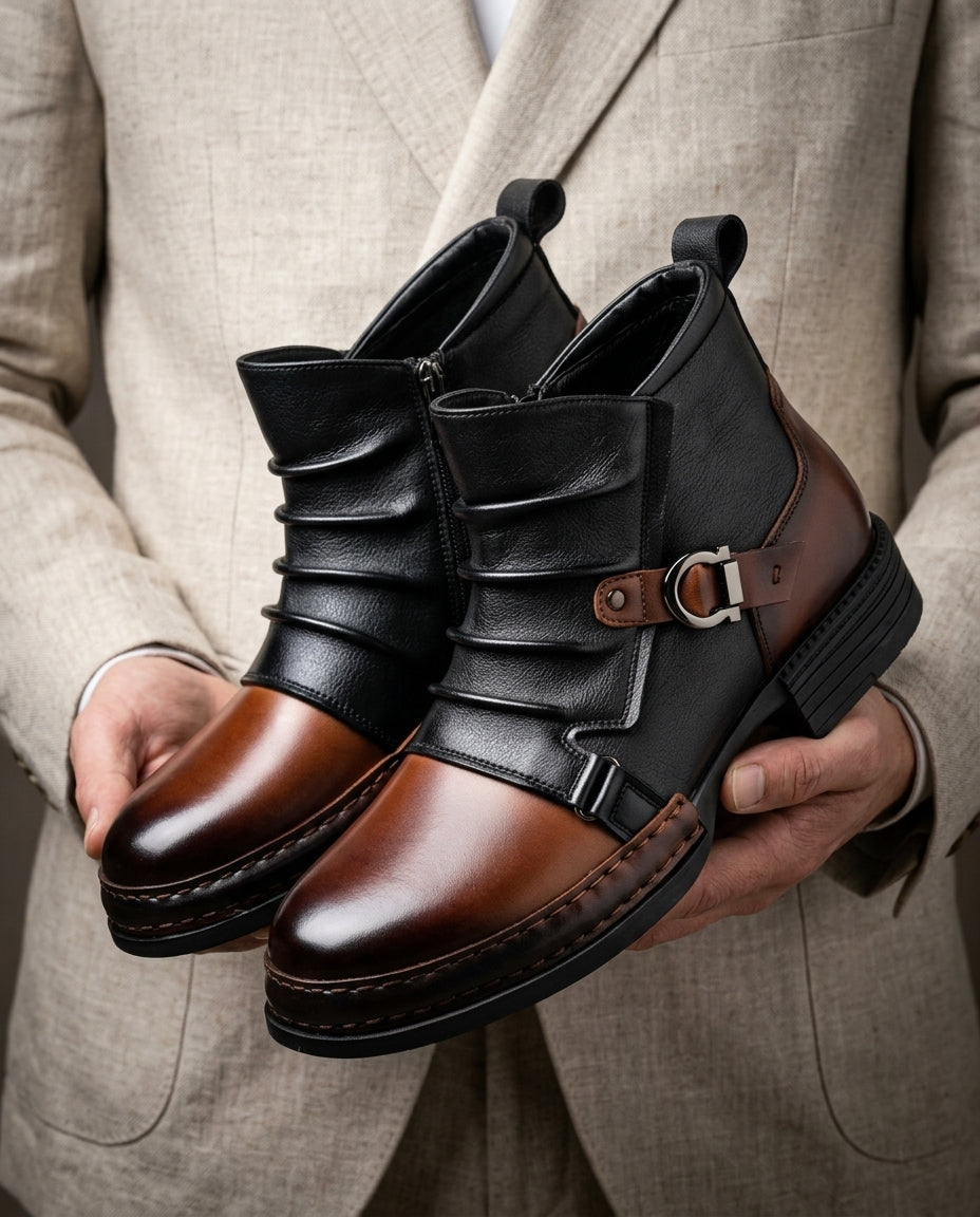 Lenny Layered Leather Ankle Boots for Men
