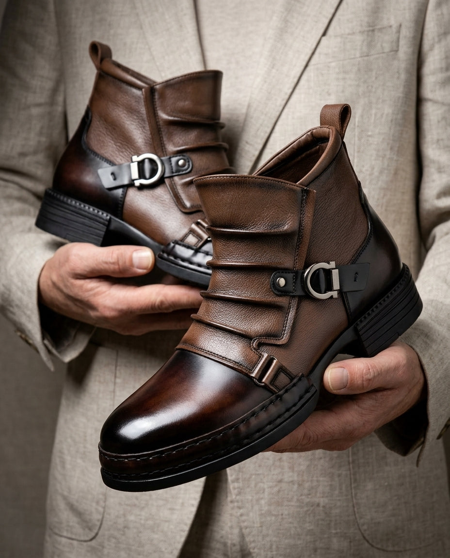 Lenny Layered Leather Ankle Boots for Men