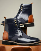 Nicholas Classic Leather Wingtip Brogue Boots for Men
