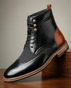 Nicholas Classic Leather Wingtip Brogue Boots for Men