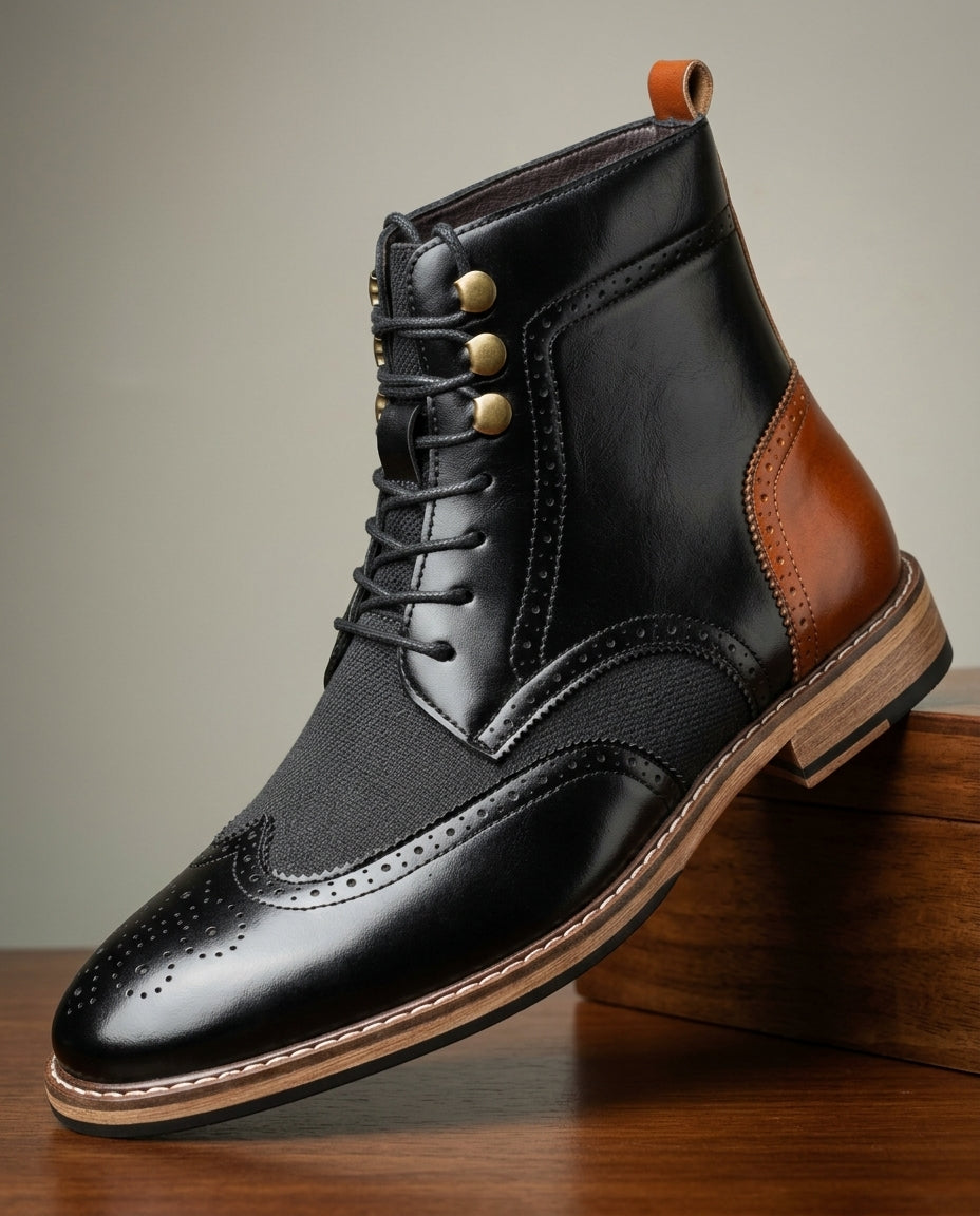 Nicholas Classic Leather Wingtip Brogue Boots for Men