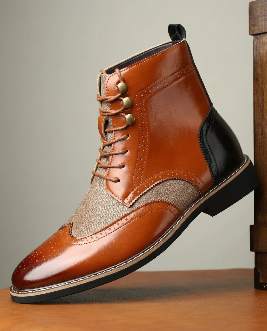 Nicholas Classic Leather Wingtip Brogue Boots for Men