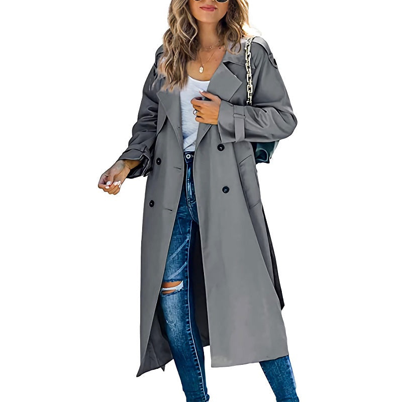 Kensington Women's Double Breasted Belted Long Trench Coat