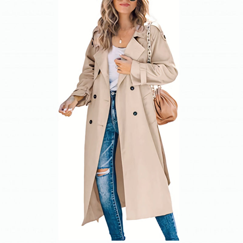 Kensington Women's Double Breasted Belted Long Trench Coat